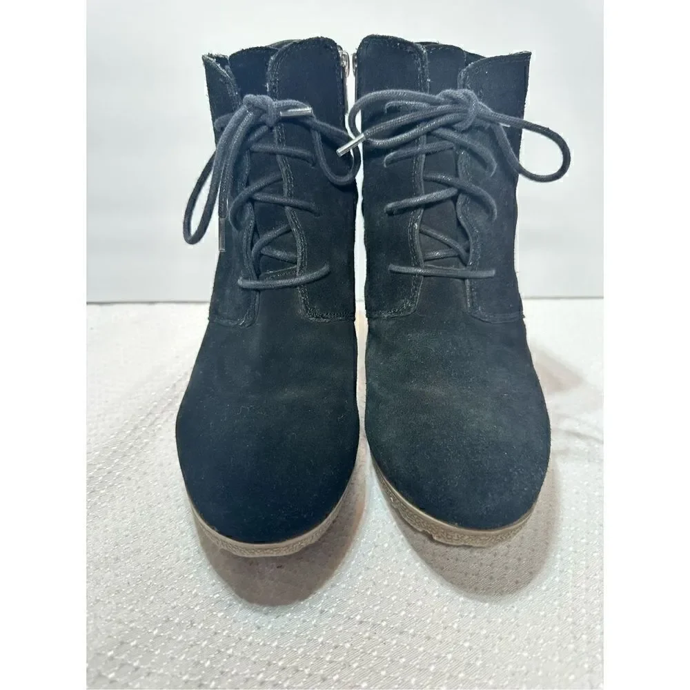 Mia black suede wedge heeled booties size 11